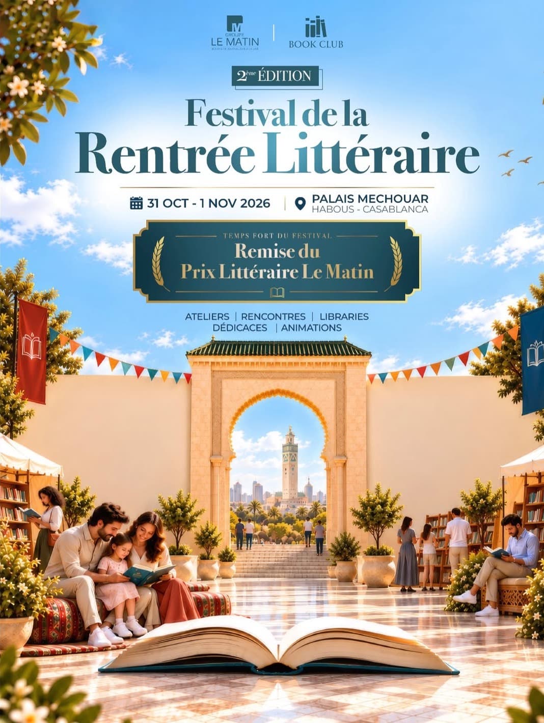 Affiche du Festival de la Rentrée Littéraire, 2ème édition, 31 octobre – 1er novembre 2026, Palais Mechouar, Habous, Casablanca